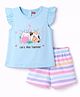 Babyhug Cotton Knit Sleeveless T-Shirt & Striped Shorts Night Suit With Animal Print - Blue