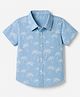 Babyhug Cotton Woven Half Sleeves Shirt with Palm Tree Print - Blue