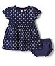 Babyhug Single Jersey Knit Half Sleeves Star Printed Frock With Bloomer - Navy Blue