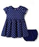 Babyhug Single Jersey Knit Half Sleeves Frock With Polka Dot Print & Bloomer - Navy Blue
