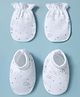 Babyhug 100% Cotton Interlock Knit Mittens & Booties Set With Clouds Print - White