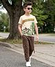 OLLINGTON ST. Cotton Knit Printed Half Sleeves T-Shirt & Joggers Set - Multicolour & Brown