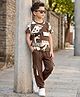 OLLINGTON ST. Cotton Knit Half Sleeves Printed T-Shirt & Joggers Set - Multicolour & Brown