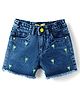 Korkak Denim Shorts with Coconut Tree Embroidery - Blue