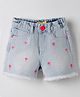 Korkak Denim Shorts with Coconut Tree Embroidery - Light Blue