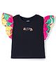 Korkak Cotton Knit Flutter Sleeves Top with Floral Print - Black