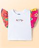 Korkak Cotton Knit Flutter Sleeves Top with Floral Print - White