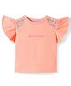 Korkak Cotton Knit Flutter Sleeves Top with Floral Embroidery - Neon Orange