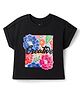 Korkak Knit Half Sleeves Top With Floral Print - Black