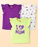 Babyhug Cotton Knit T-Shirts with Graphic Print and Ruffled Sleeves Pack of 3 Multi Color 5-6 Years