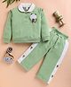 I Love Mom Cotton Knit Full Sleeves Teddy Applique Detailed Winter Sweatshirt & Pant Set - Green