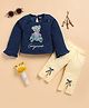 I Love Mom Cotton Knit Full Sleeves Glitter Embellished Teddy Bear Printed Winter Sweatshirt & Pant Set - Yellow