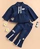 I Love Mom Cotton Knit Full Sleeves Smiley Patch Detailed Top & Pant Set - Light Blue