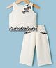 Korkak Woven Sleeveless Top & Palazzo Set With Floral Embroidery - Beige