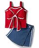 OLLINGTON ST. Cotton Knit Sleeveless Top & Stretchable Denim Skorts Set - Red & Blue