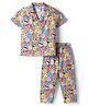 Ollypop Sinker Knit Half Sleeves Shirt & Pyjama Co-ord Night Suit With Smiley Print - Multicolor