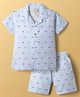 Ollypop Textile Woven Half Sleeves Shirt & Shorts Co-ord Night Suit with Car Print - Blue