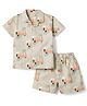 Ollypop Cotton Linen Woven Half Sleeves Co-Ord Shirt & Shorts Night Suit With Car & Tree Print - Light Green