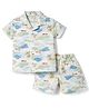 Ollypop Cotton Linen Woven Half Sleeves Co-Ord Shirt & Shorts Printed Night Suit - Blue