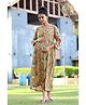 SWEETMOON Rayon Knit Three Fourth Sleeves Floral Printed Maternity Dress With Side Zipper Nursing Access - Beige
