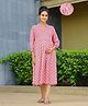 SWEETMOON Rayon Knit Three Fourth Sleeves Floral Motifs Printed Maternity Dress With Side Zipper Nursing Access - Pink