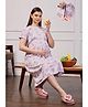 SWEETMOON Knit Half Sleeves Floral Printed Maternity Nighty With Side Zipper Nursing Access - Lilac