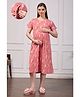 SWEETMOON Knit Half Sleeves Abstract Printed Nighty With Side Zipper Nursing Access - Sunset Coral