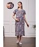 SWEETMOON Rayon Knit Half Sleeves Tribal Motifs Printed Maternity Nighty With Overlap Nursing Access - Smokey Purple