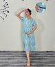 SWEETMOON Knitted Half Sleeves Abstract Printed Maternity Nighty - Blue