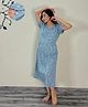 SWEETMOON Rayon Knit Half Sleeves Geometric Printed Maternity Nighty With Overlap Nursing Access - Blue