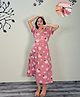 SWEETMOON Rayon Knit Half Sleeves Tribal Motifs Printed Maternity Nighty With Side Zipper Nursing Access - Pink