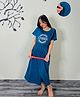 SWEETMOON Knitted Half Sleeves Cheer Text Printed Maternity Nighty With Side Zipper Nursing Access - Blue