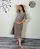 SWEETMOON Knitted Half Sleeves Umbrella Printed Maternity Nighty With Side Zipper Nursing Access - Dark Grey