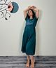 SWEETMOON Knitted Half Sleeves To Adventure Text Printed Maternity Nighty With Side Zipper Nursing Access - Green
