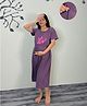SWEETMOON Knitted Half Sleeves Yum Text Printed Maternity Nighty With Side Zipper Nursing Access - Lavender