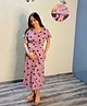SWEETMOON Knitted Half Sleeves Watermelon Printed Maternity Gown With Side Zipper Nursing Access - Lavender
