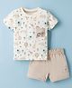 Ollypop Interlock Knit Half Sleeves Animal Printed T-Shirt & Shorts Set - Cream