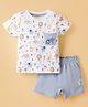 Ollypop Interlock Knit Half Sleeves Animal Printed T-Shirt & Shorts Set - Light Blue