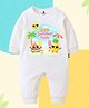 The Peppy Tend 100% Cotton Knit Full Sleeves My First Summer Text Printed Romper - White
