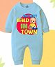 The Peppy Tend 100% Cotton Knit Full Sleeves Cute Bald In Town Text Printed Romper - Blue