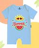 The Peppy Tend 100% Cotton Knit Half Sleeves My First Summer Text Printed Romper - Blue