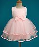 Babyhug Woven Sleeveless Layered Party Dress with Bow Applique & Embroidery - Peach