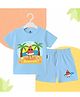 The Peppy Tend 100% Cotton Knit Half Sleeves Hello Summer Text Printed Tee & Shorts Set - Blue