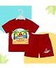 The Peppy Tend 100% Cotton Knit Half Sleeves Hello Summer Text Printed Tee & Shorts Set - Red