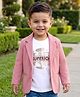 Babyhug Knit Full Sleeves Solid Color Party Wear Blazer With Graphic Printed T-Shirt - Light Pink