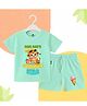 The Peppy Tend 100% Cotton Knit Half Sleeves Mom Dads Summer Star Text Printed Tee &  Shorts Set - Sea Green