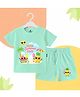 The Peppy Tend 100% Cotton Knit Half Sleeves First Summer Feels Text Printed Tee & Shorts Set - Sea Green