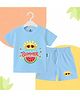 The Peppy Tend 100% Cotton Knit Half Sleeves My First Summer Text Printed Tee & Shorts Set - Blue