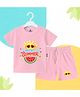 The Peppy Tend 100% Cotton Knit Half Sleeves My First Summer Text Printed Tee & Shorts Set - Pink