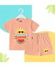 The Peppy Tend 100% Cotton Knit Half Sleeves My First Summer Text Printed Tee & Shorts Set - Peach